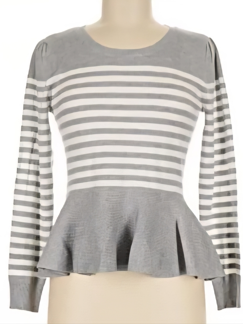 NWT Chloe + Jasmine Heathered Grey & White Striped Peplum Top Women's Size M